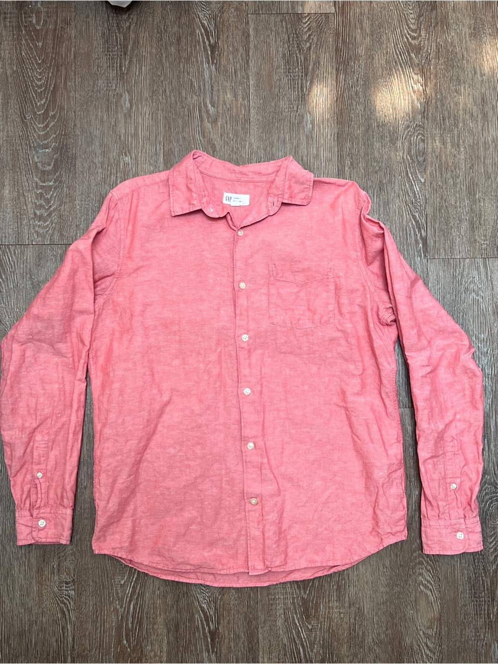 Gap Linen Cotton Button Down Shirt Watermelon Ice Coral Long Sleeve | Size: M